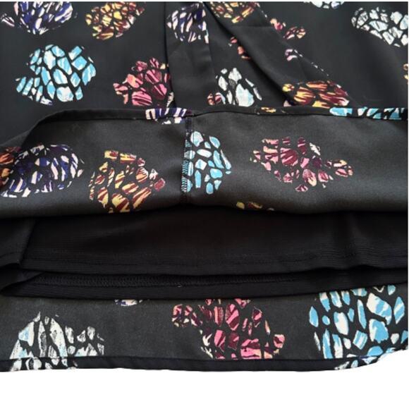 lr Black Floral Short Sleeve Sash Belt Split Neck Sheath Tunic Dress Size Small - Picture 11 of 13